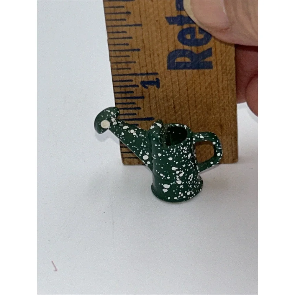 Vintage Miniature Green Speckled Watering Can Heavy